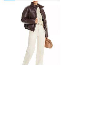 AQUA Faux Leather Puffer Jacket in Burgundy - Size S